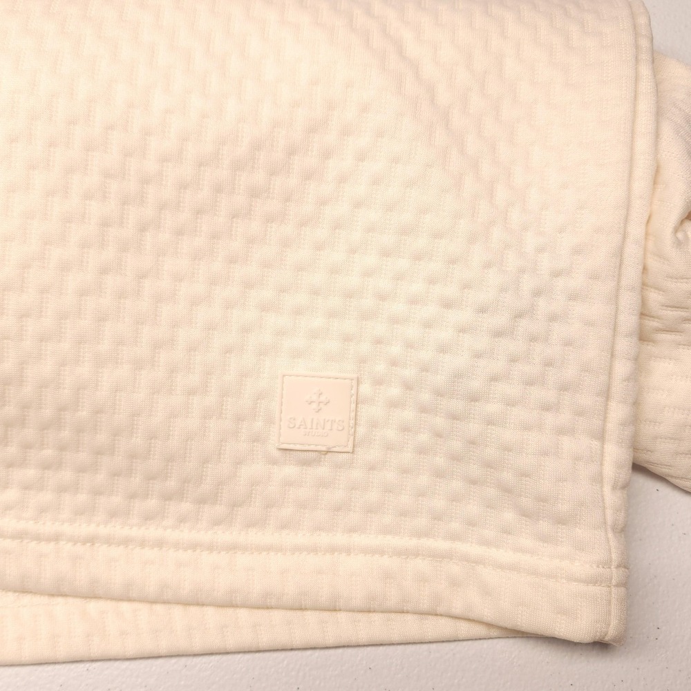 SAINTS STUDIO Polo Shirt Mens L White 1/4 Zip Textured Knit Stretch - Picture 4 of 9